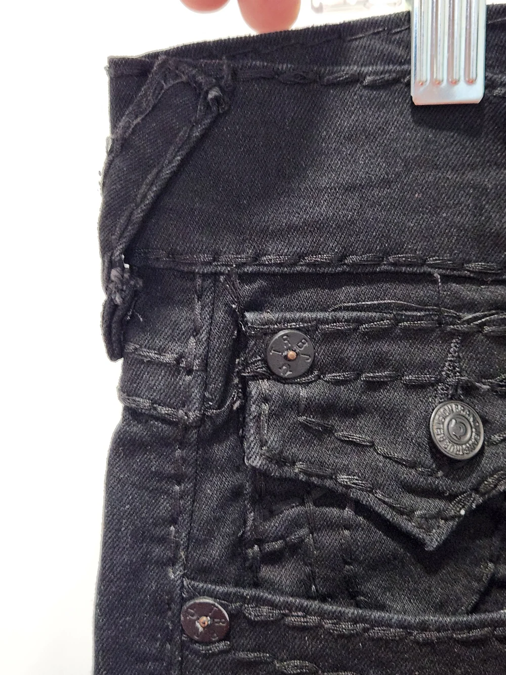 True Religion Ricky Straight Leg Flap Pocket Jeans - Black - Size 38 - NWOT
